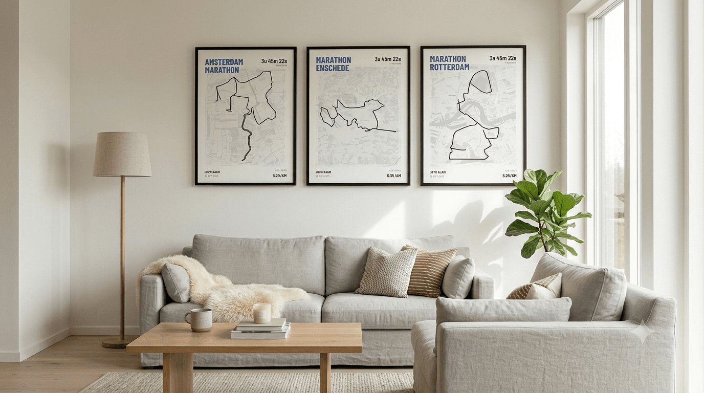FinishPrints route poster ingelijst in woonkamer